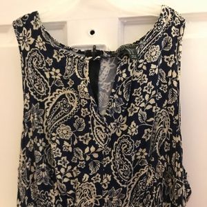 Navy and cream tea length dress